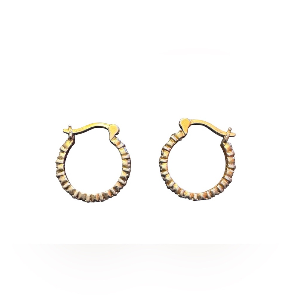 Sterling Silver Gold Plated Hoop Earrings with Cubic Zirconias